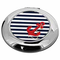 Nautical Stripes Red Anchor Make-Up Round Compact Mirror