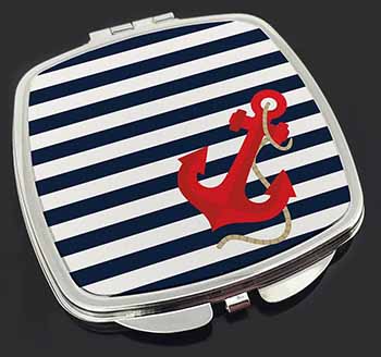 Nautical Stripes Red Anchor Make-Up Compact Mirror