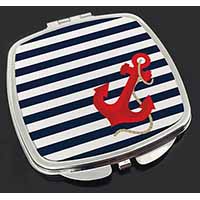Nautical Stripes Red Anchor Make-Up Compact Mirror