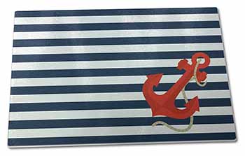 Large Glass Cutting Chopping Board Nautical Stripes Red Anchor