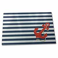 Large Glass Cutting Chopping Board Nautical Stripes Red Anchor