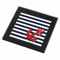 Nautical Stripes Red Anchor Black Rim High Quality Glass Coaster