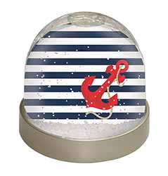 Nautical Stripes Red Anchor Snow Globe Photo Waterball