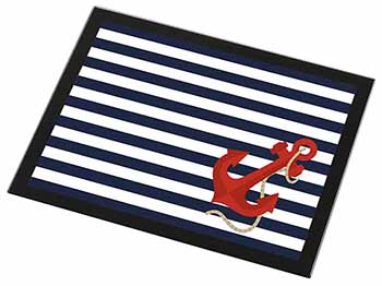 Nautical Stripes Red Anchor Black Rim High Quality Glass Placemat