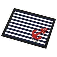 Nautical Stripes Red Anchor Black Rim High Quality Glass Placemat