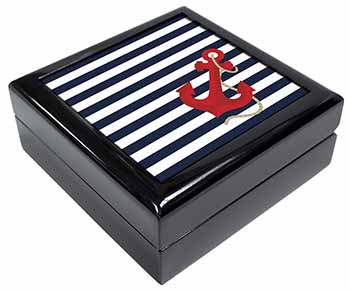 Nautical Stripes Red Anchor Keepsake/Jewellery Box