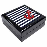 Nautical Stripes Red Anchor Keepsake/Jewellery Box