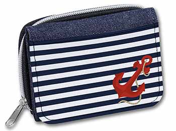 Nautical Stripes Red Anchor Unisex Denim Purse Wallet