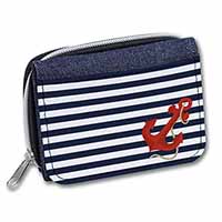 Nautical Stripes Red Anchor Unisex Denim Purse Wallet