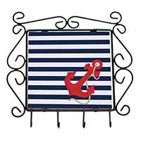 Nautical Stripes Red Anchor Wrought Iron Key Holder Hooks