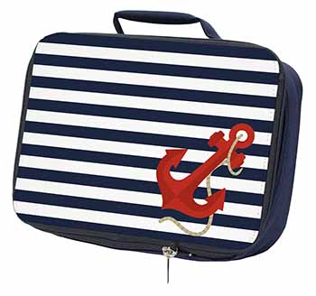 Nautical Stripes Red Anchor Navy Insulated School Lunch Box/Picnic Bag