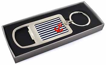 Nautical Stripes Red Anchor Chrome Metal Bottle Opener Keyring in Box
