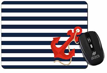 Nautical Stripes Red Anchor Computer Mouse Mat