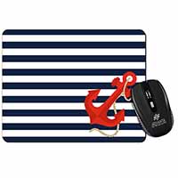 Nautical Stripes Red Anchor Computer Mouse Mat