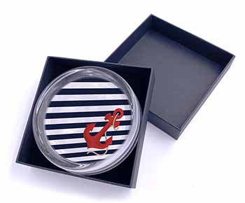 Nautical Stripes Red Anchor Glass Paperweight in Gift Box