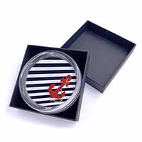Nautical Stripes Red Anchor Glass Paperweight in Gift Box