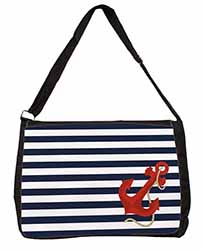 Nautical Stripes Red Anchor Large Black Laptop Shoulder Bag School/College