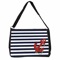 Nautical Stripes Red Anchor Large Black Laptop Shoulder Bag School/College