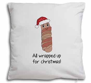 Christmas Pig In Blanket Soft White Velvet Feel Scatter Cushion