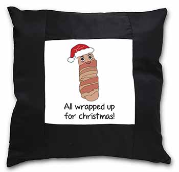 Christmas Pig In Blanket Black Satin Feel Scatter Cushion