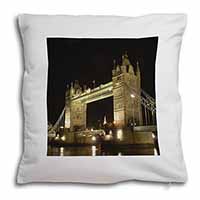 London Tower Bridge Print Soft White Velvet Feel Scatter Cushion