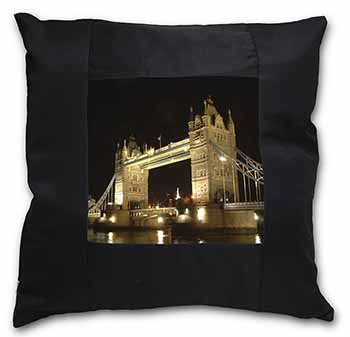 London Tower Bridge Print Black Satin Feel Scatter Cushion