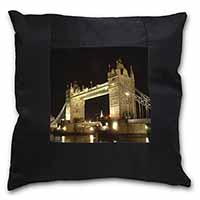 London Tower Bridge Print Black Satin Feel Scatter Cushion