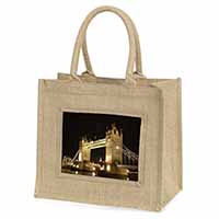 London Tower Bridge Print Natural/Beige Jute Large Shopping Bag