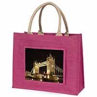 London Tower Bridge Print Large Pink Jute Shopping Bag