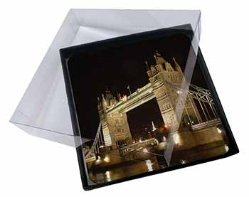 4x London Tower Bridge Print Picture Table Coasters Set in Gift Box