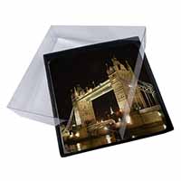4x London Tower Bridge Print Picture Table Coasters Set in Gift Box