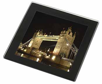 London Tower Bridge Print Black Rim High Quality Glass Coaster