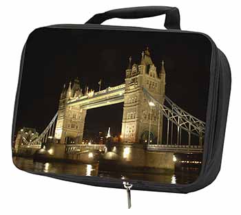 London Tower Bridge Print Black Insulated School Lunch Box/Picnic Bag