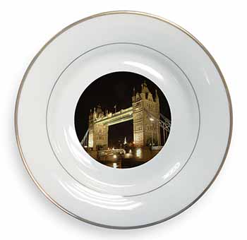 London Tower Bridge Print Gold Rim Plate Printed Full Colour in Gift Box