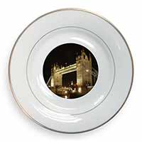 London Tower Bridge Print Gold Rim Plate Printed Full Colour in Gift Box