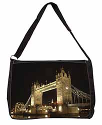 London Tower Bridge Print Large Black Laptop Shoulder Bag School/College
