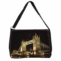 London Tower Bridge Print Large Black Laptop Shoulder Bag School/College