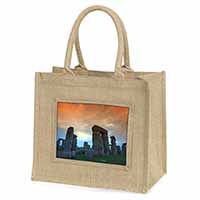 Stonehenge Solstice Sunset Natural/Beige Jute Large Shopping Bag