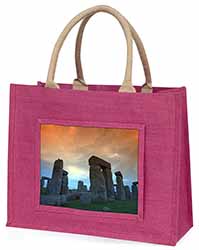 Stonehenge Solstice Sunset Large Pink Jute Shopping Bag