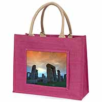 Stonehenge Solstice Sunset Large Pink Jute Shopping Bag