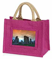 Stonehenge Solstice Sunset Little Girls Small Pink Jute Shopping Bag