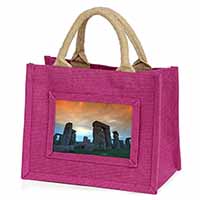 Stonehenge Solstice Sunset Little Girls Small Pink Jute Shopping Bag