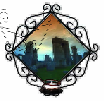 Stonehenge Solstice Sunset Wrought Iron Wall Art Candle Holder