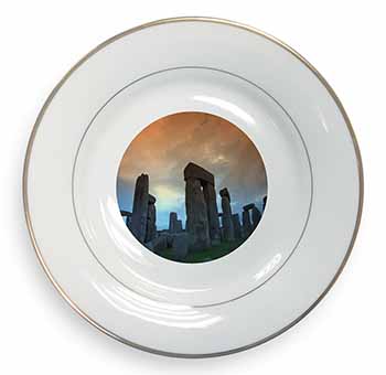 Stonehenge Solstice Sunset Gold Rim Plate Printed Full Colour in Gift Box