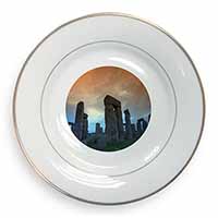 Stonehenge Solstice Sunset Gold Rim Plate Printed Full Colour in Gift Box