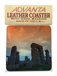 Stonehenge Solstice Sunset Single Leather Photo Coaster