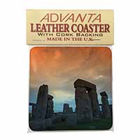 Stonehenge Solstice Sunset Single Leather Photo Coaster