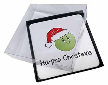 4x Christmas Pea Picture Table Coasters Set in Gift Box