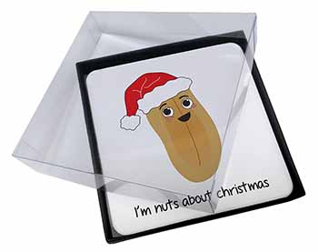 4x Christmas Peanut Picture Table Coasters Set in Gift Box