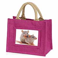 Silver Blue Rats Little Girls Small Pink Jute Shopping Bag